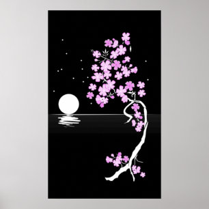 Poster Fleur de cerisiers (Sakura) la nuit Imprimer
