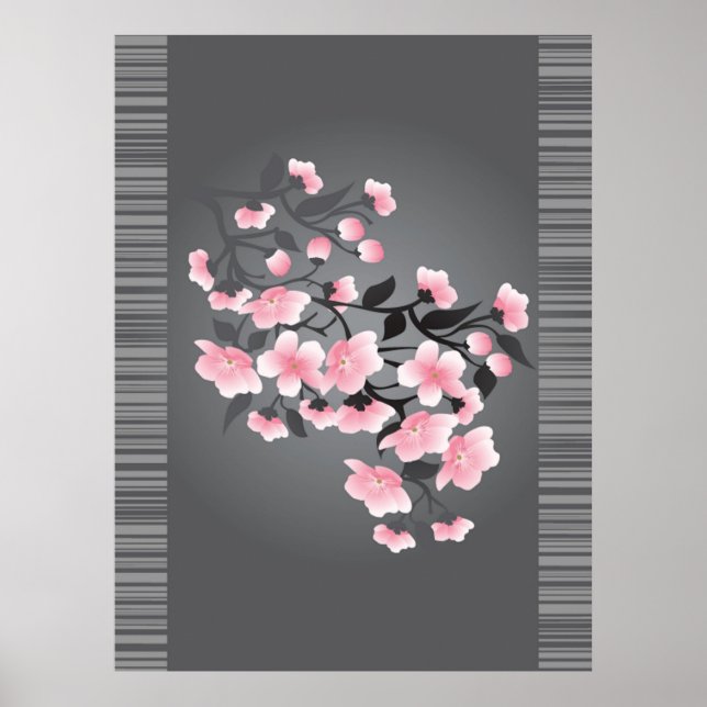 Poster Fleur de cerisiers (Sakura) sur un arrière - plan  (Devant)