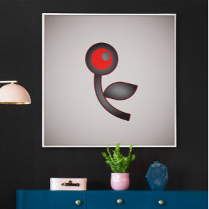Poster Fleur de Crimson : Fleur Abstraite avec Rouge et N