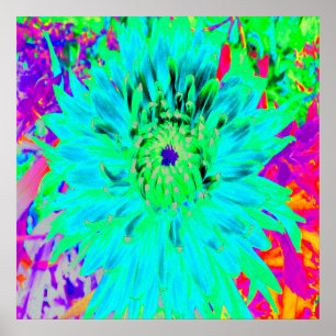 Poster Fleur de Dahlia Décorative Aqua Abstraite