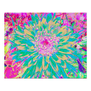 Poster Fleur de Dahlia Décorative Vert Turquoise et Rose 