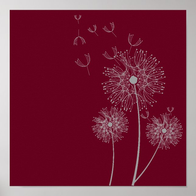 Poster Fleur de Dandelion sur l'art bordeaux (Devant)
