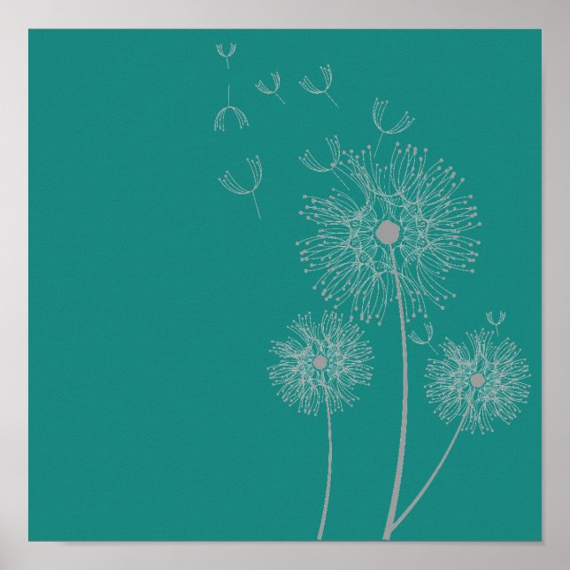 Poster Fleur de Dandelion sur l'art turquoise (Devant)