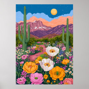 Poster Fleur de désert sous la lumière de la lune