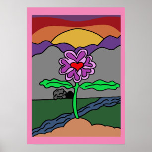 Poster Fleur de dessin à la main colorée tendance