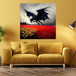 Poster Fleur de dragon foncé champ imaginaire encre art i