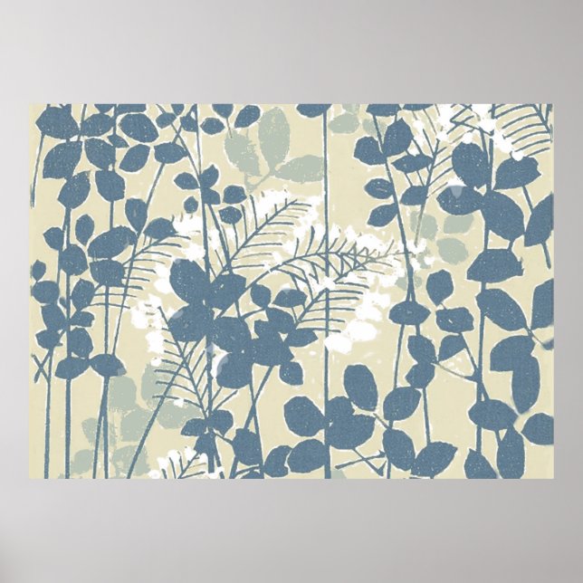 Poster Fleur de feuille bleue asiatique japonaise (Devant)