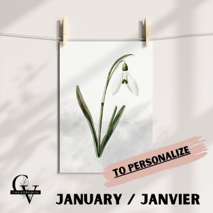 Poster Fleur de février aquarelle botanique perce-neige