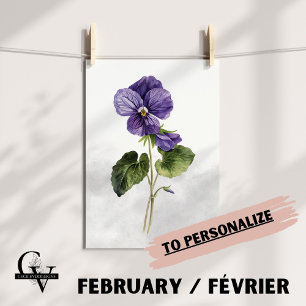 Poster Fleur de février aquarelle botanique violette