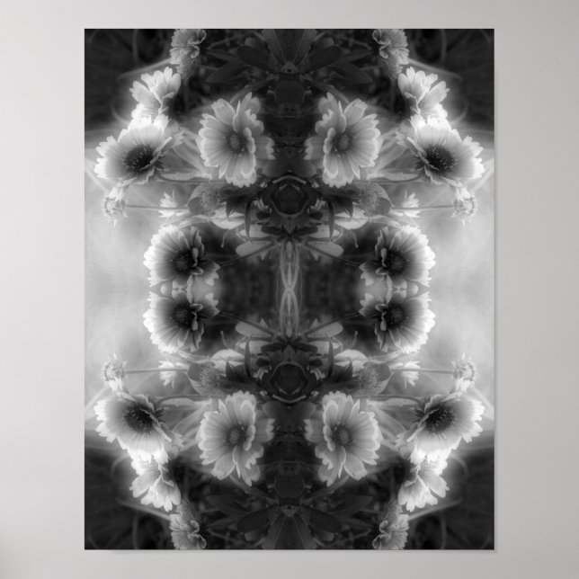 Poster Fleur De Fleur De Faisée Noir Et Blanc Abstrait (Devant)