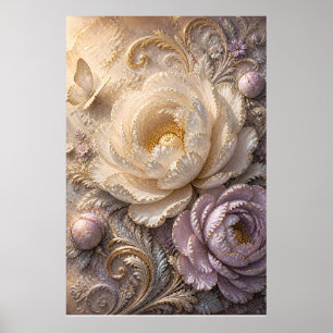 Poster Fleur de givre élégante au clair de lune Fleur e