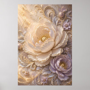 Poster Fleur de givre perlé élégant Floral embossé de l