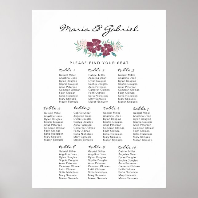 Poster Fleur de jardin. Belle carte de sièges Mariages (Devant)