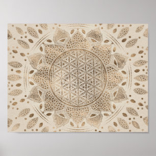 Poster Fleur de la vie à Lotus Dot Art pastel golds
