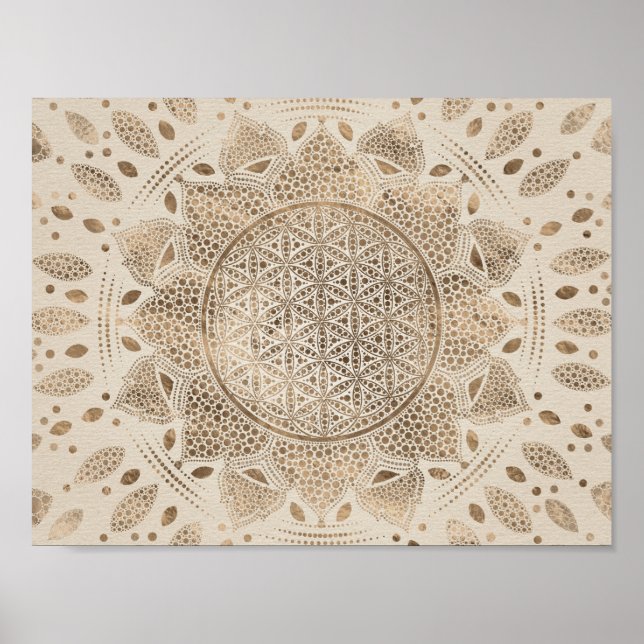 Poster Fleur de la vie à Lotus Dot Art pastel golds (Devant)