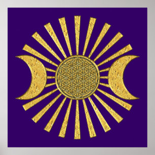 Poster Fleur de la vie avec la lune