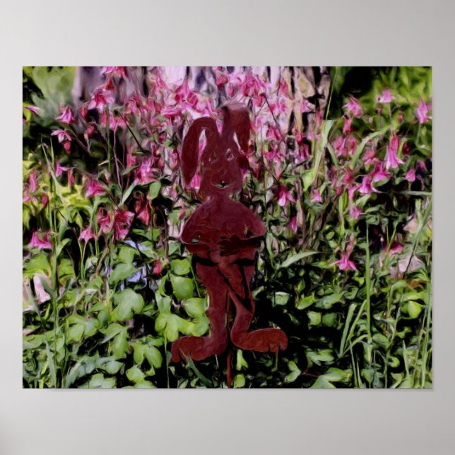 Poster Fleur de lapin rouillé Jardin Huile Photo Peinture (Devant)