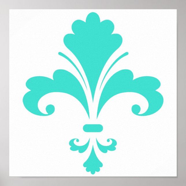 Poster Fleur de lis bleu turquoise (Devant)