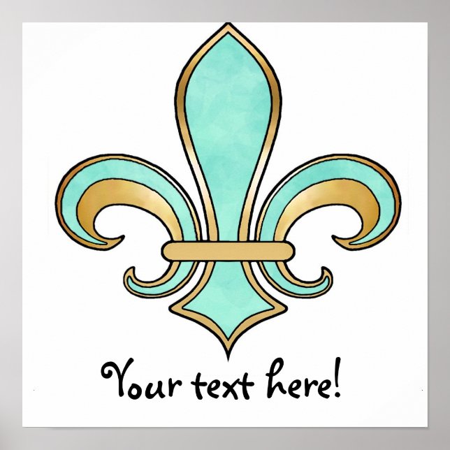Poster Fleur de Lis en couleur unie - Turquoise Aqua (Devant)