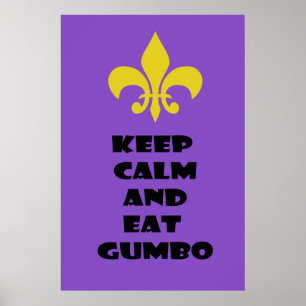 Poster Fleur de Lis Garder Calme Manger Gumbo Violet