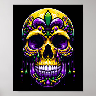 Poster Fleur De Lis Mardi Gras Crâne Carnaval de la Nouve