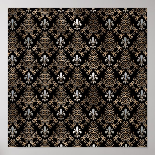 Poster Fleur de lis motif perle et or (Devant)