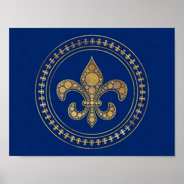 Poster Fleur-de-lis - Or et Royal Blue (Devant)