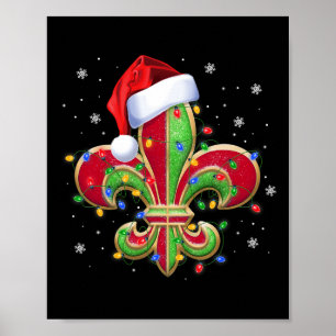 Poster Fleur De Lis Ornement De Noël Avec Santa Hat Xma