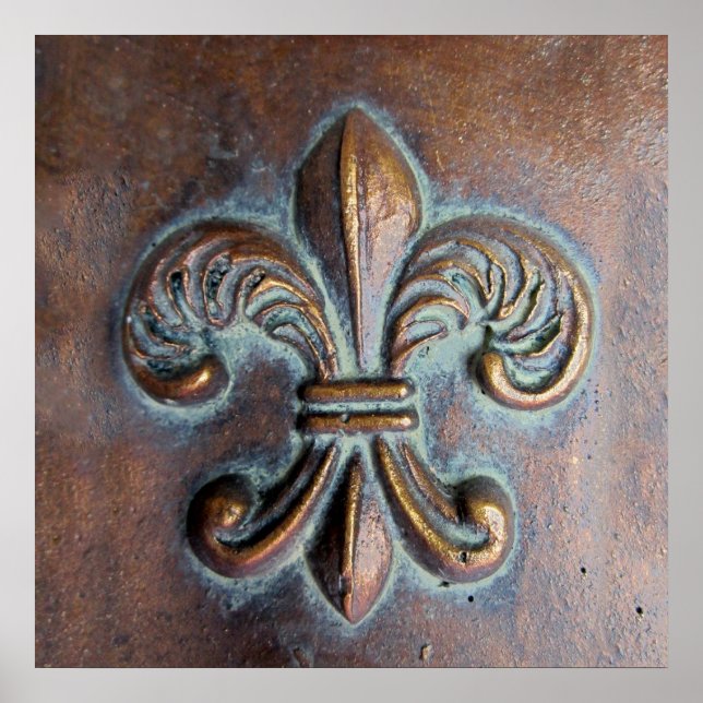 Poster Fleur De Lis, Revêtement De Cuivre Vieilli Imprimé (Devant)