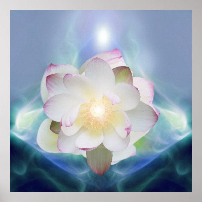 Poster Fleur de lotus blanc en cristal bleu (Devant)