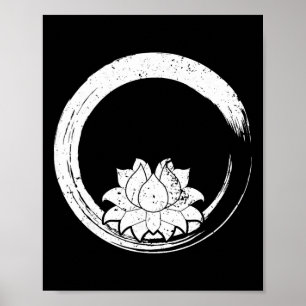 Poster Fleur de lotus blanche vintage avec cercle Zen