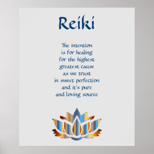 Poster Fleur de lotus de bleu/or de Reiki