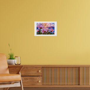 Poster Fleur de Lotus Nénuphar Rose Violet Orange Coucher