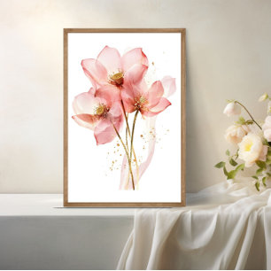 Poster Fleur de lotus rose Nymphéa Aquarelle Éthérée