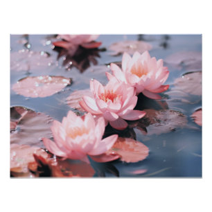 Poster Fleur de lotus rose pastel, générée par l'IA,