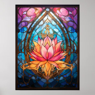Poster Fleur de Lotus Vitrail Sérène Botanica