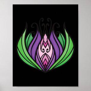 Poster Fleur de lotus zen violet, rose et vert 