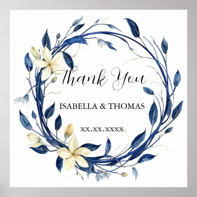 Poster Fleur de lys bleu aquarelle élégante Floral Botani (Devant)