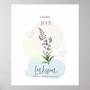 Poster Fleur de naissance de Larkspur pour juillet