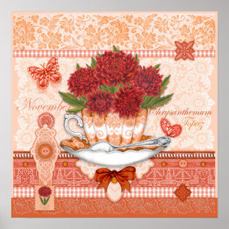 Poster Fleur de naissance et pierre précieuse de Novembre