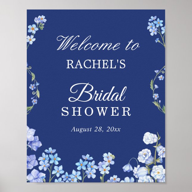 Poster Fleur de ne m'oubliez pas Shower Mariage Royal Ble (Devant)