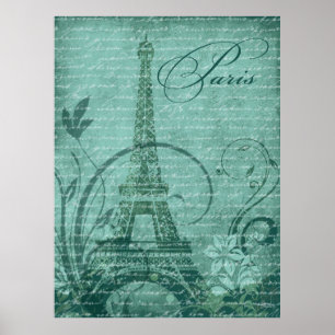 Poster Fleur de Paris Tour Eiffel 30 x 40 pouces turquois