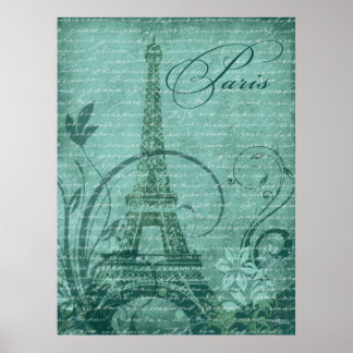 Poster Fleur de Paris Tour Eiffel 30 x 40 pouces turquois