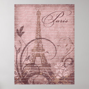 Poster Fleur de Paris Tour Eiffel 30 x 40" rose