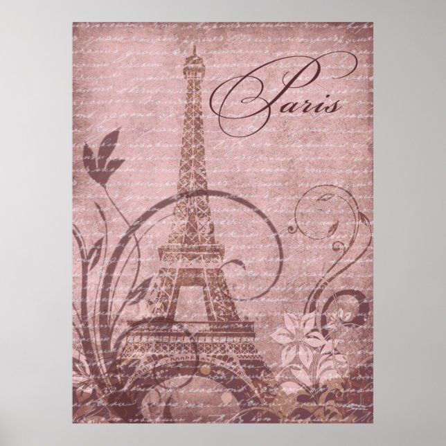 Poster Fleur de Paris Tour Eiffel 30 x 40" rose (Devant)