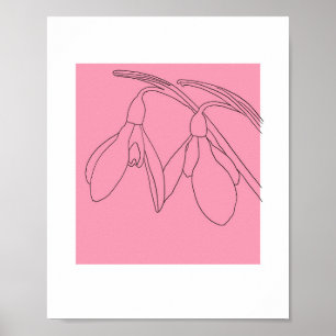 Poster Fleur de perce-neige rose et noire