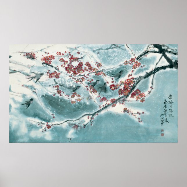 Poster Fleur de prune dans la neige (Devant)