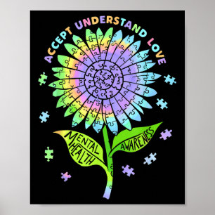 Poster Fleur de puzzle de sensibilisation à la santé ment