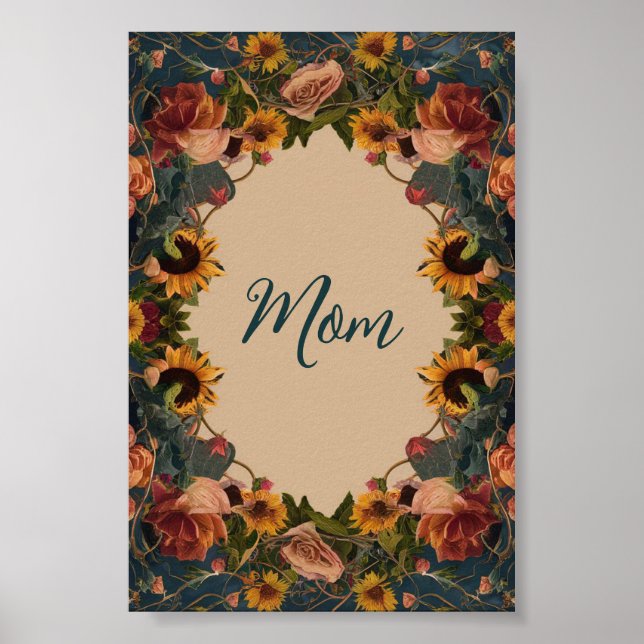 Poster Fleur de tournesol élégante fête de la mère "Maman (Devant)