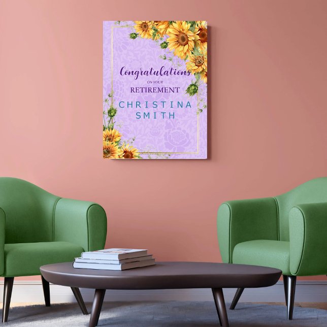 Poster Fleur de tournesol romantique Parti de retraite (Romantic Sunflower Watercolor Retirement Party)